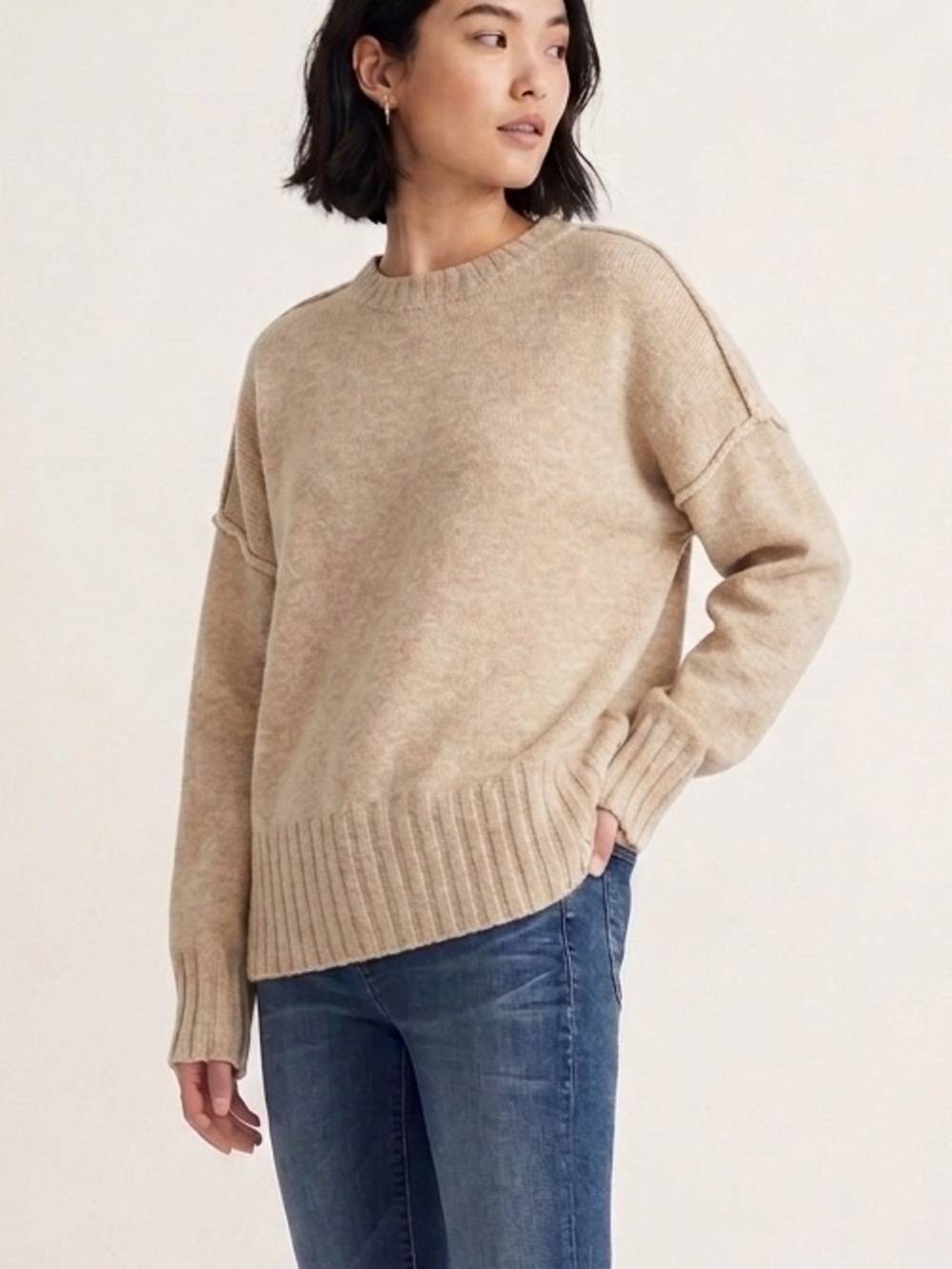 Haute Hippie Studio Beige Crewneck Sweater Medium Relaxed Fit Nwot